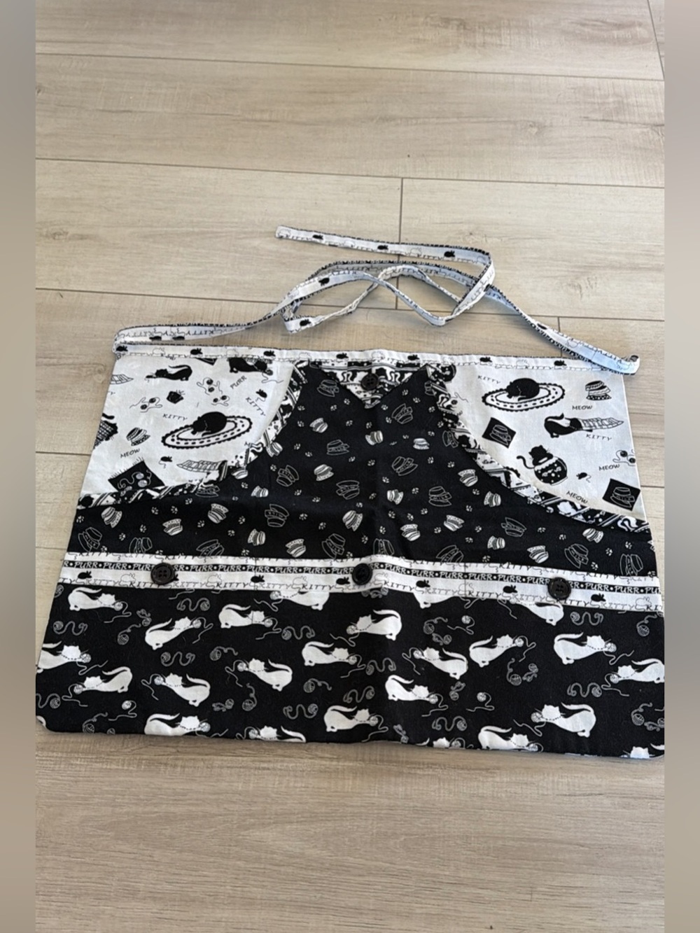 Handmade Black & White Cat Print Apron
